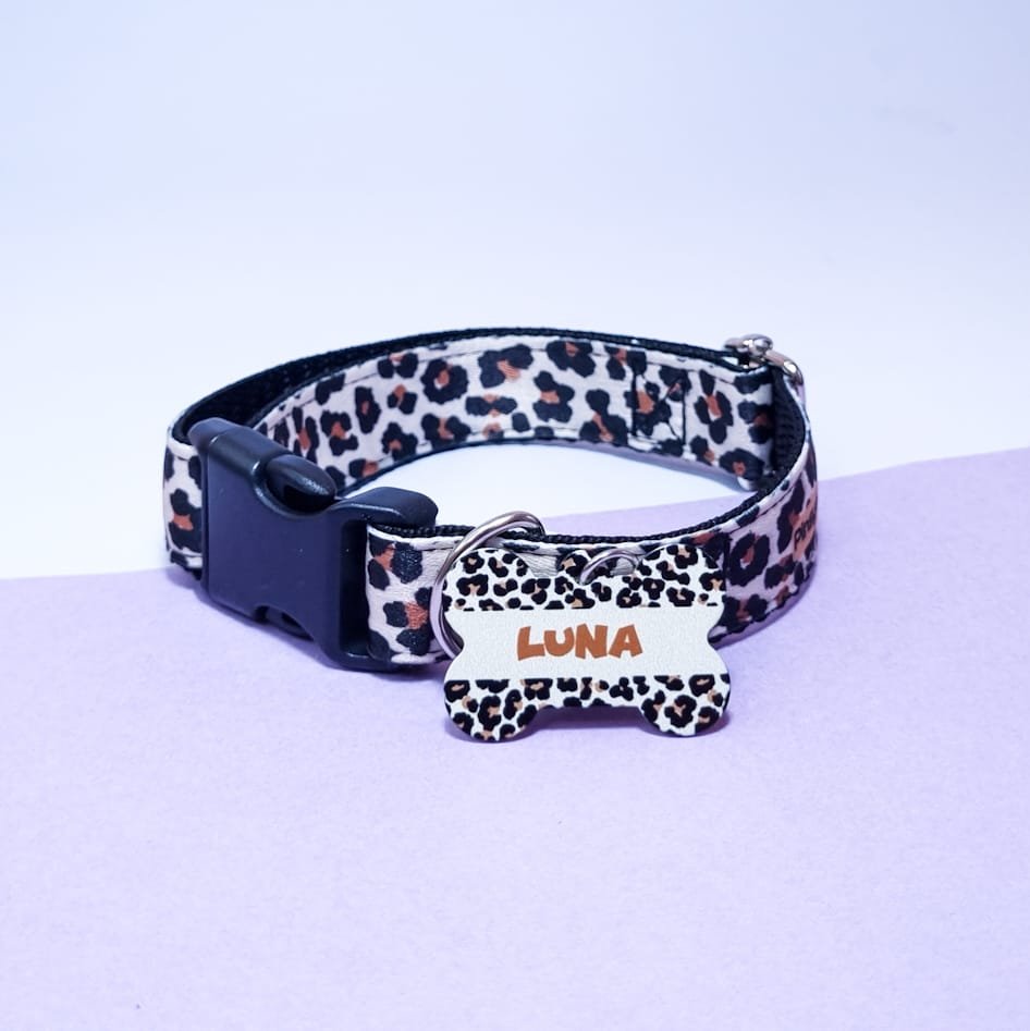 Collar + Placa ID Hueso | Animal Print