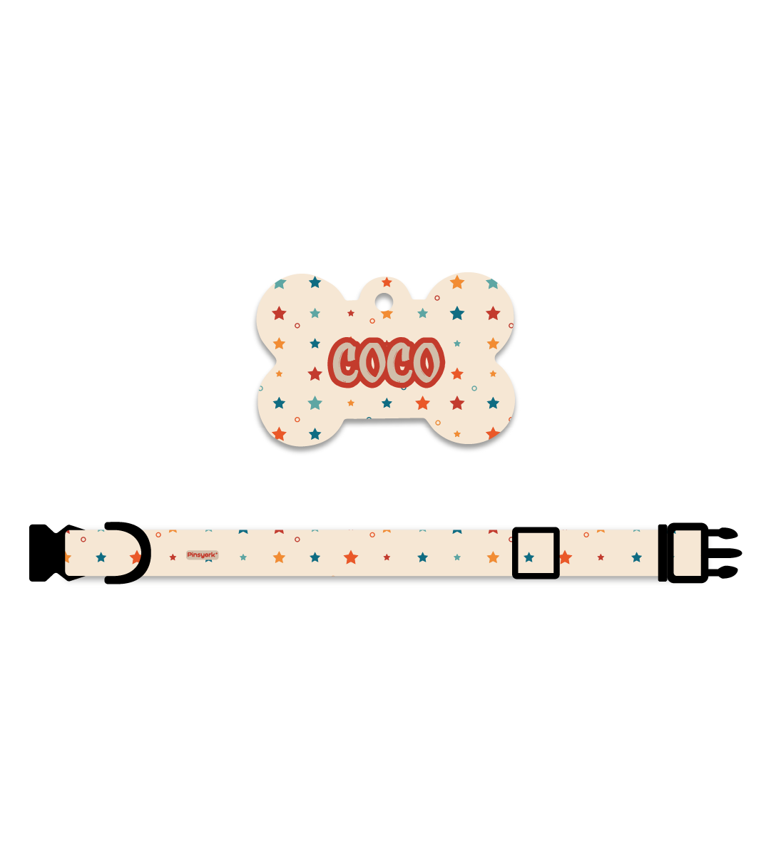 Collar + Placa ID Hueso | Estrellitas