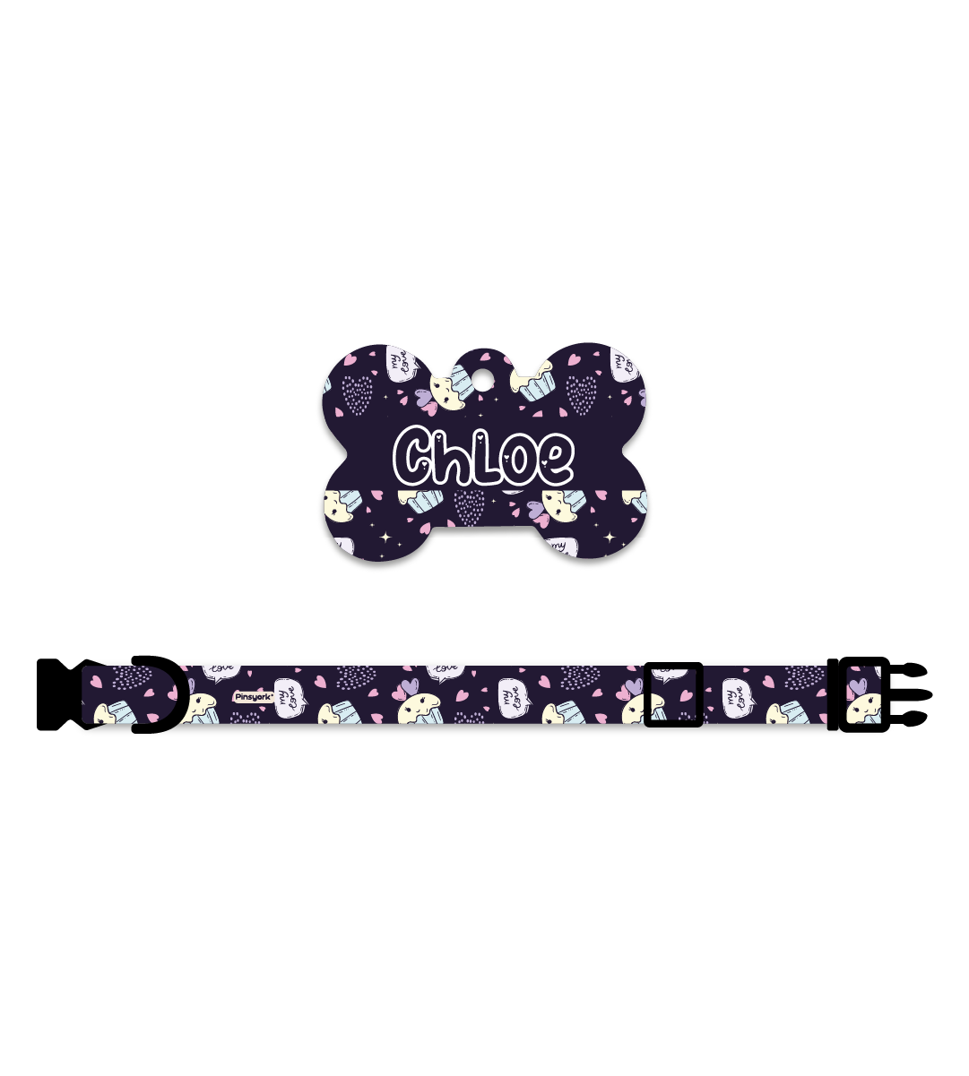 Collar + Placa ID Hueso | Cupcakes