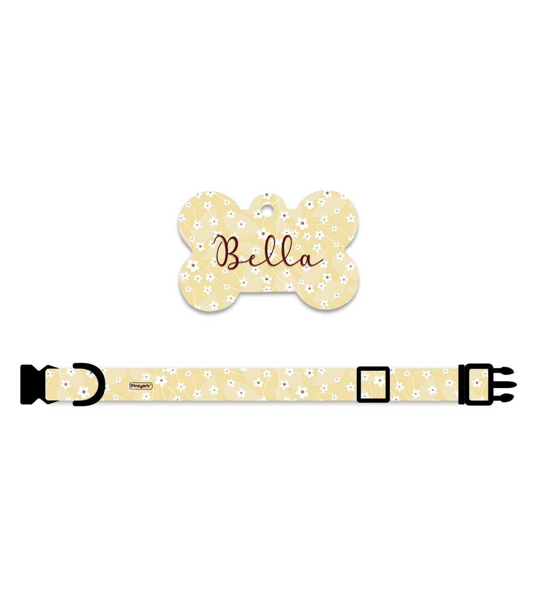 Collar + Placa ID Hueso | Flowers