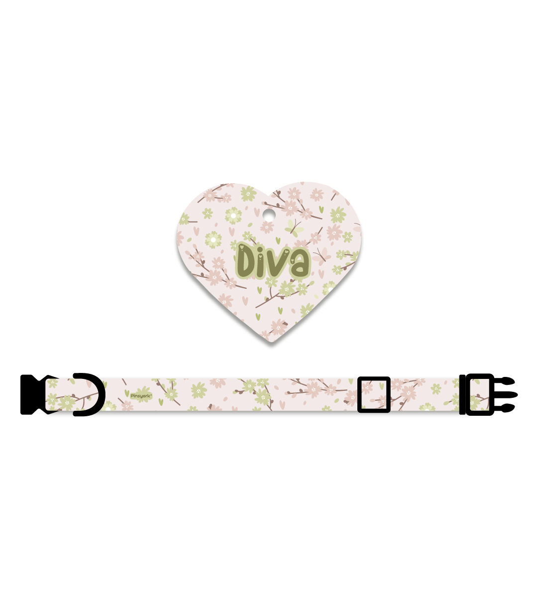 Collar + Placa ID Corazón | Cerezo