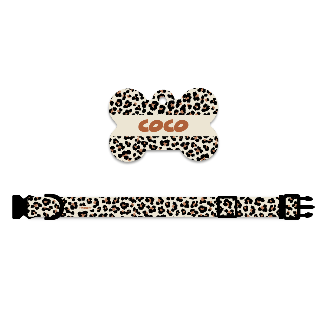 Collar + Placa ID Hueso | Animal Print