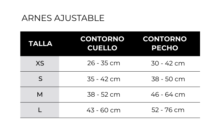 Guía de Tallas 3 ARNESES