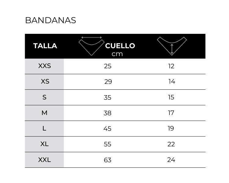 Guía de Tallas 2 BANDANAS